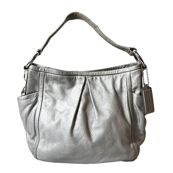 Coach B0971-13622 Gray Pebble Leather Silver Hardware Hobo Shoulder Monogram Bag - Picture 1 of 15
